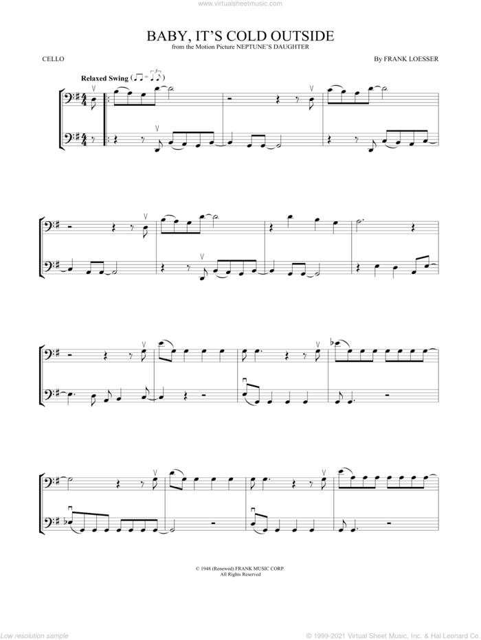 Baby, It's Cold Outside sheet music for two cellos (duet, duets) by Frank Loesser, intermediate skill level