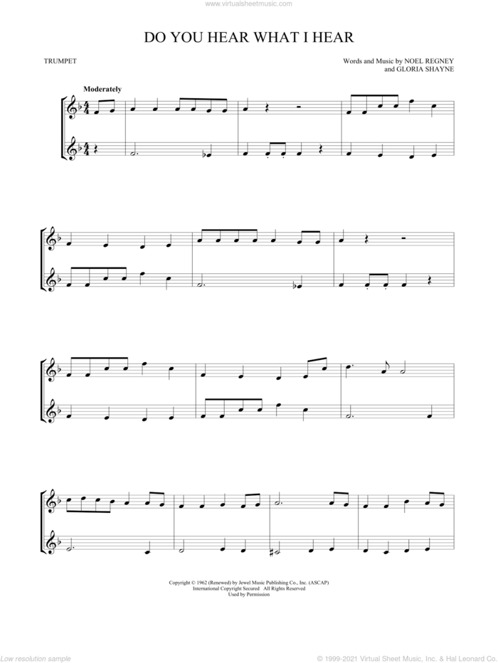 Do You Hear What I Hear sheet music for two trumpets (duet, duets) by Gloria Shayne, Noel Regney and Noel Regney & Gloria Shayne, intermediate skill level