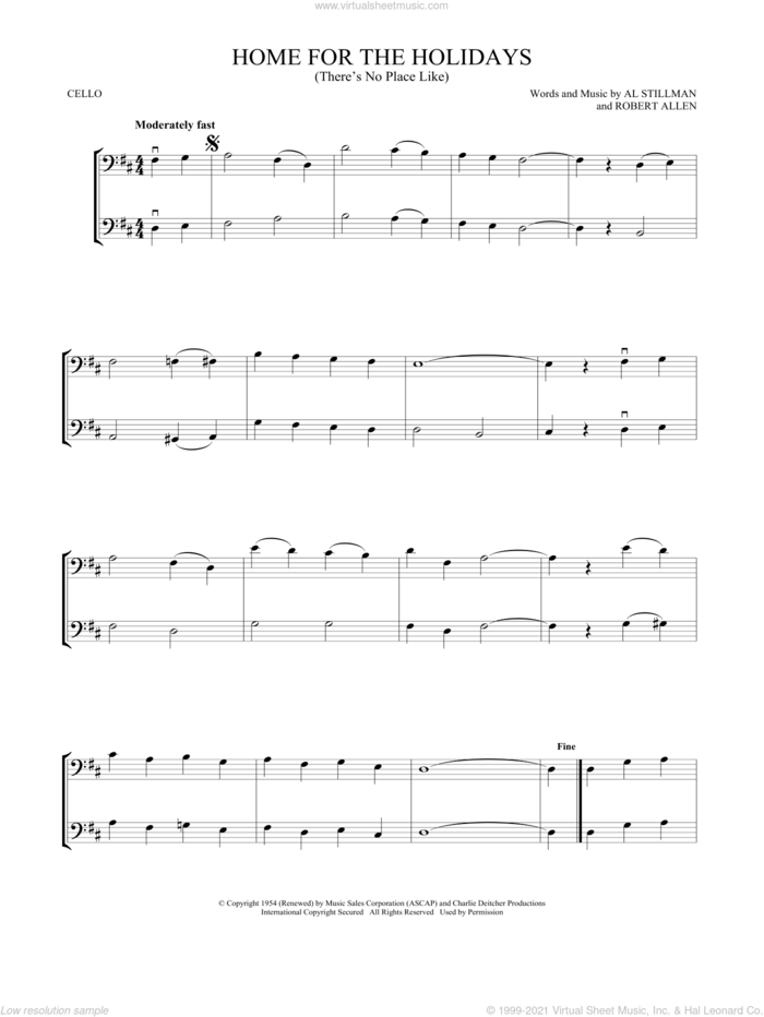 (There's No Place Like) Home For The Holidays sheet music for two cellos (duet, duets) by Perry Como, Al Stillman and Robert Allen, intermediate skill level