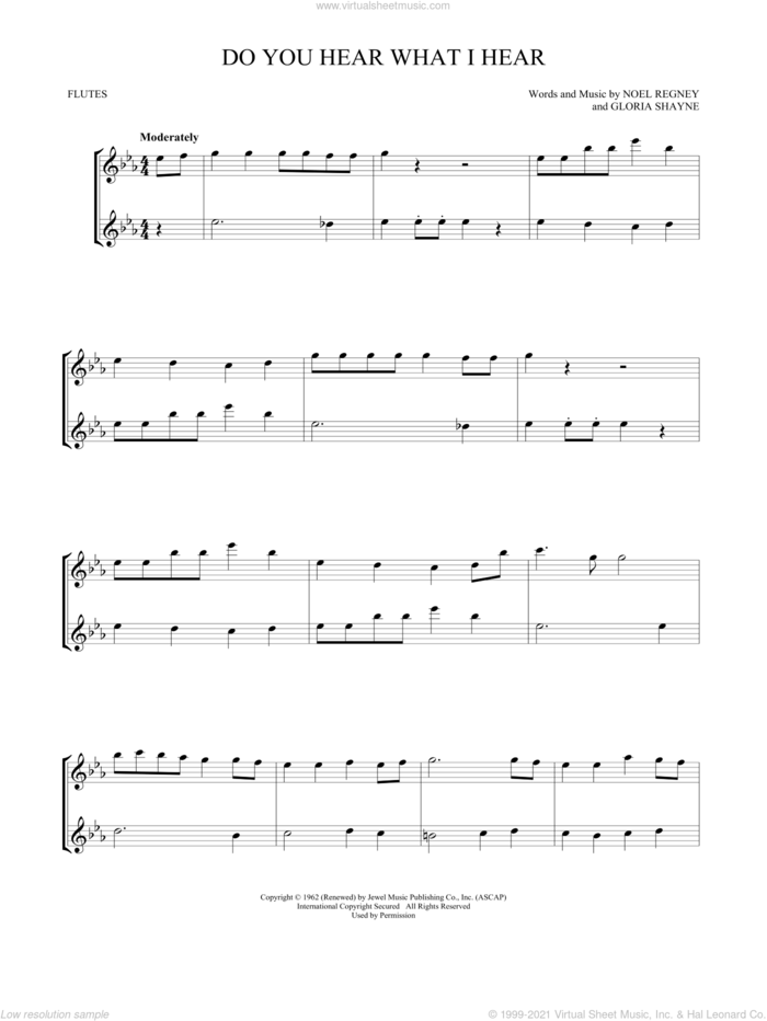 Do You Hear What I Hear sheet music for two flutes (duets) by Gloria Shayne, Noel Regney and Noel Regney & Gloria Shayne, intermediate skill level