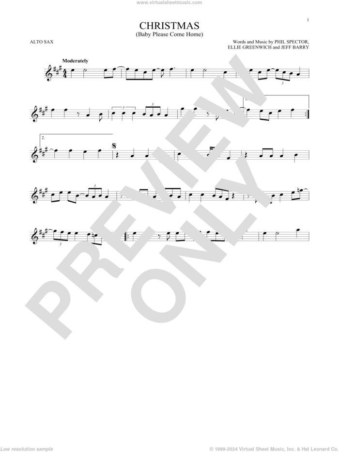 Christmas (Baby Please Come Home) sheet music for alto saxophone solo by Mariah Carey, Ellie Greenwich, Jeff Barry and Phil Spector, intermediate skill level