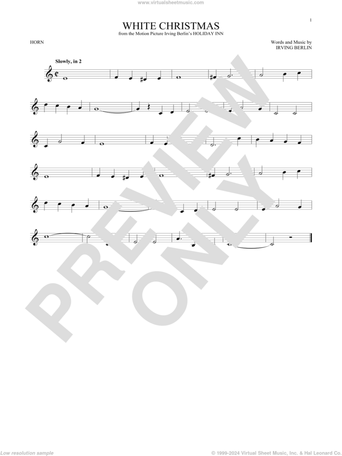 White Christmas sheet music for horn solo by Irving Berlin, intermediate skill level