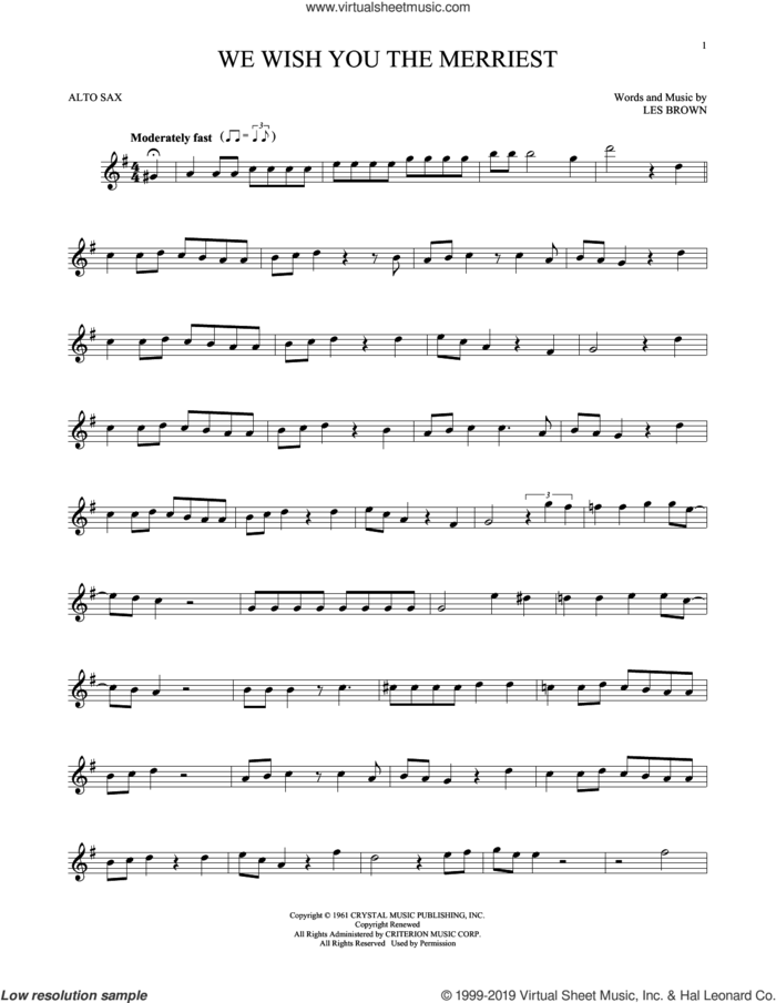 We Wish You The Merriest sheet music for alto saxophone solo by Frank Sinatra and Les Brown, intermediate skill level