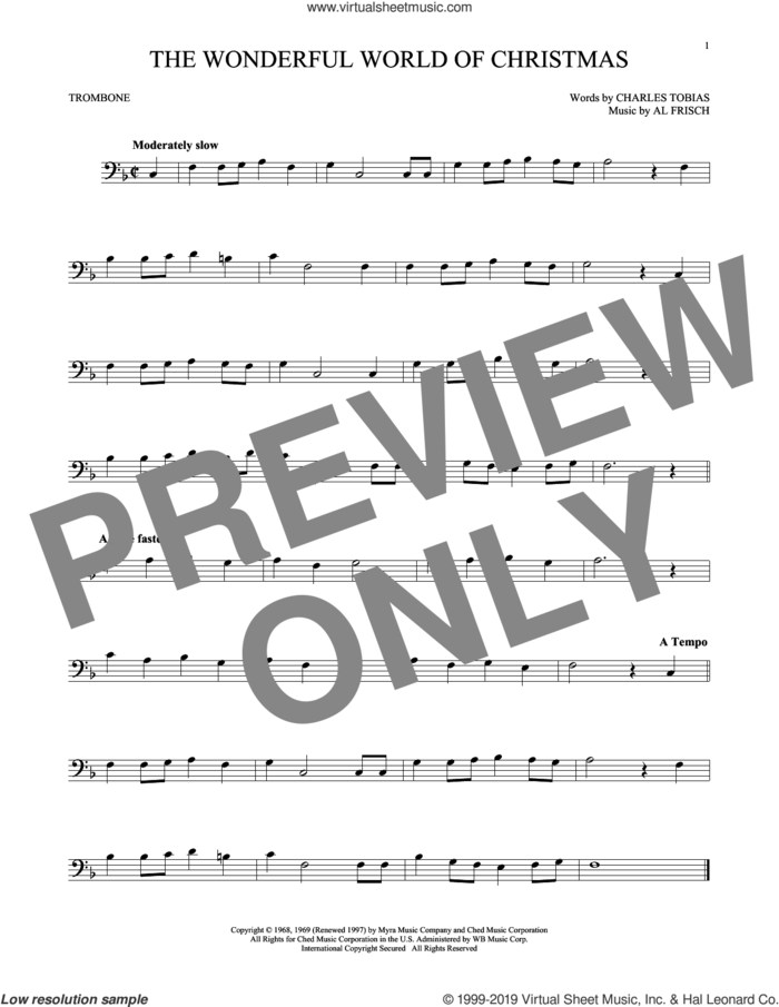 The Wonderful World Of Christmas sheet music for trombone solo by Elvis Presley, Al Frisch and Charles Tobias, intermediate skill level