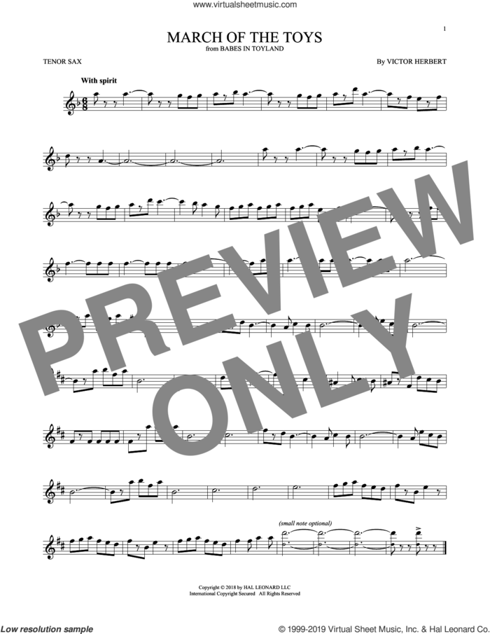 March Of The Toys (from Babes In Toyland) sheet music for tenor saxophone solo by Victor Herbert, intermediate skill level