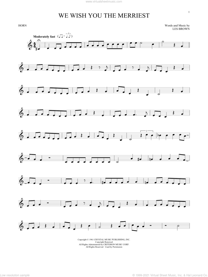 We Wish You The Merriest sheet music for horn solo by Frank Sinatra and Les Brown, intermediate skill level