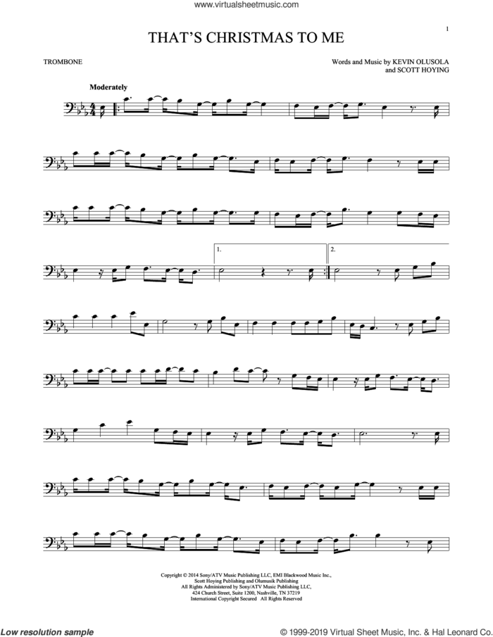 That's Christmas To Me sheet music for trombone solo by Pentatonix, Kevin Olusola and Scott Hoying, intermediate skill level