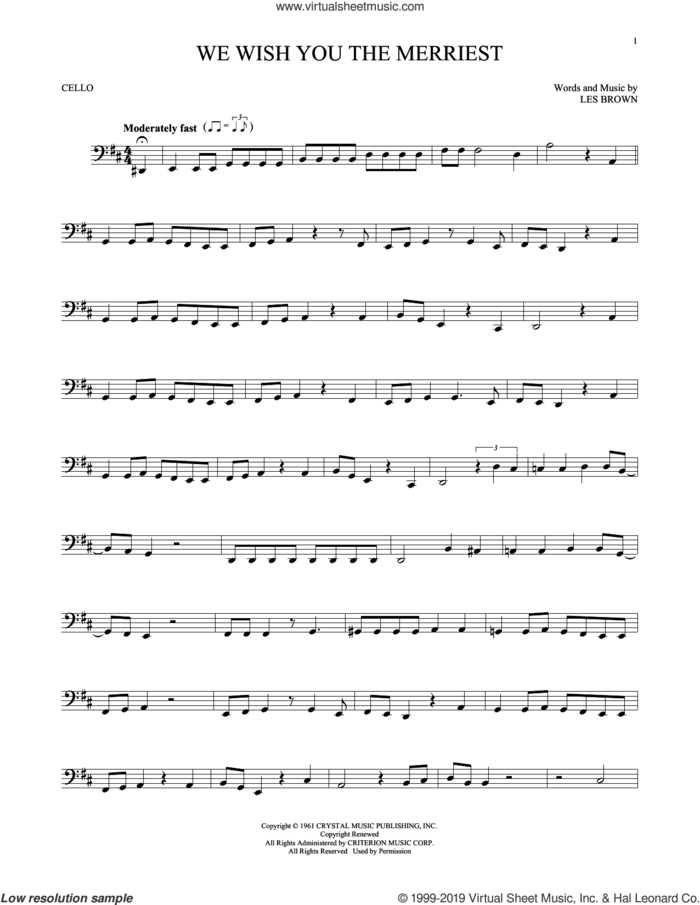 We Wish You The Merriest sheet music for cello solo by Frank Sinatra and Les Brown, intermediate skill level