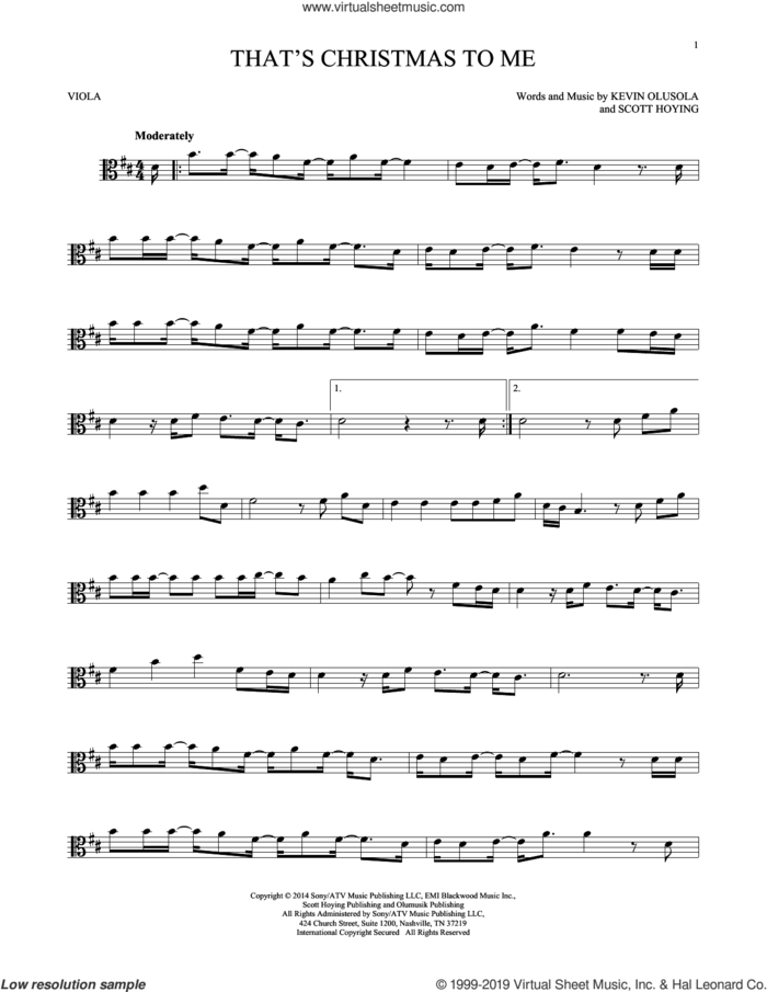 That's Christmas To Me sheet music for viola solo by Pentatonix, Kevin Olusola and Scott Hoying, intermediate skill level