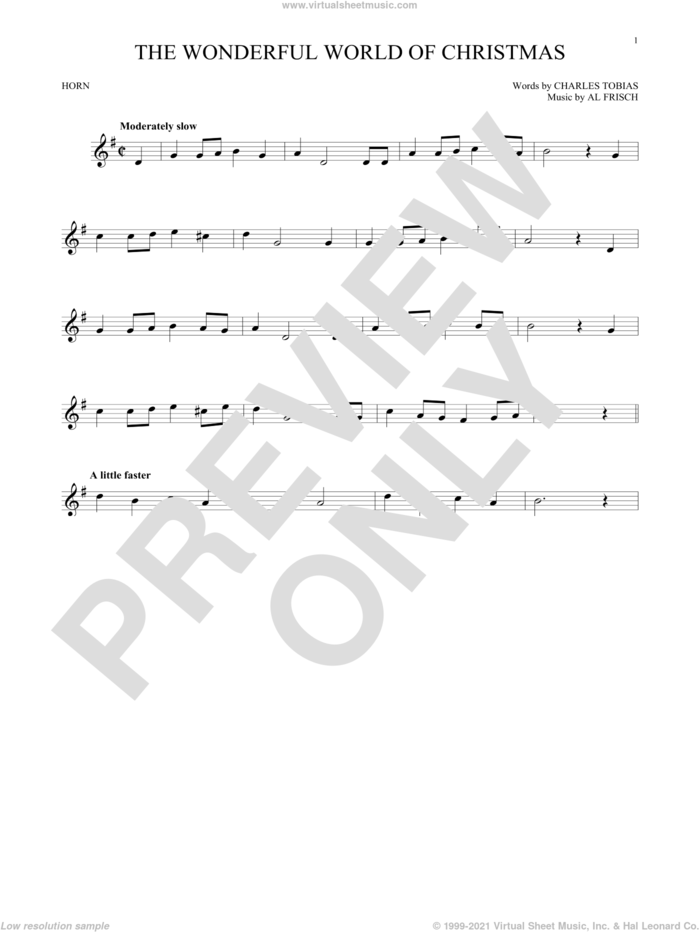 The Wonderful World Of Christmas sheet music for horn solo by Elvis Presley, Al Frisch and Charles Tobias, intermediate skill level