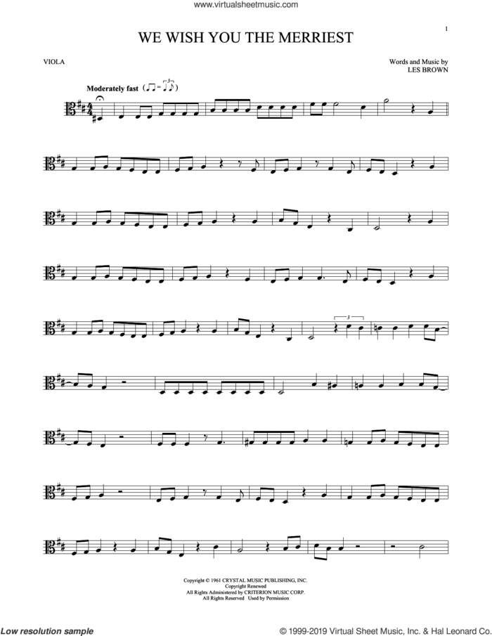 We Wish You The Merriest sheet music for viola solo by Frank Sinatra and Les Brown, intermediate skill level