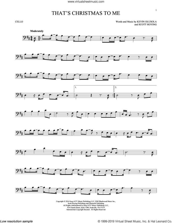 That's Christmas To Me sheet music for cello solo by Pentatonix, Kevin Olusola and Scott Hoying, intermediate skill level
