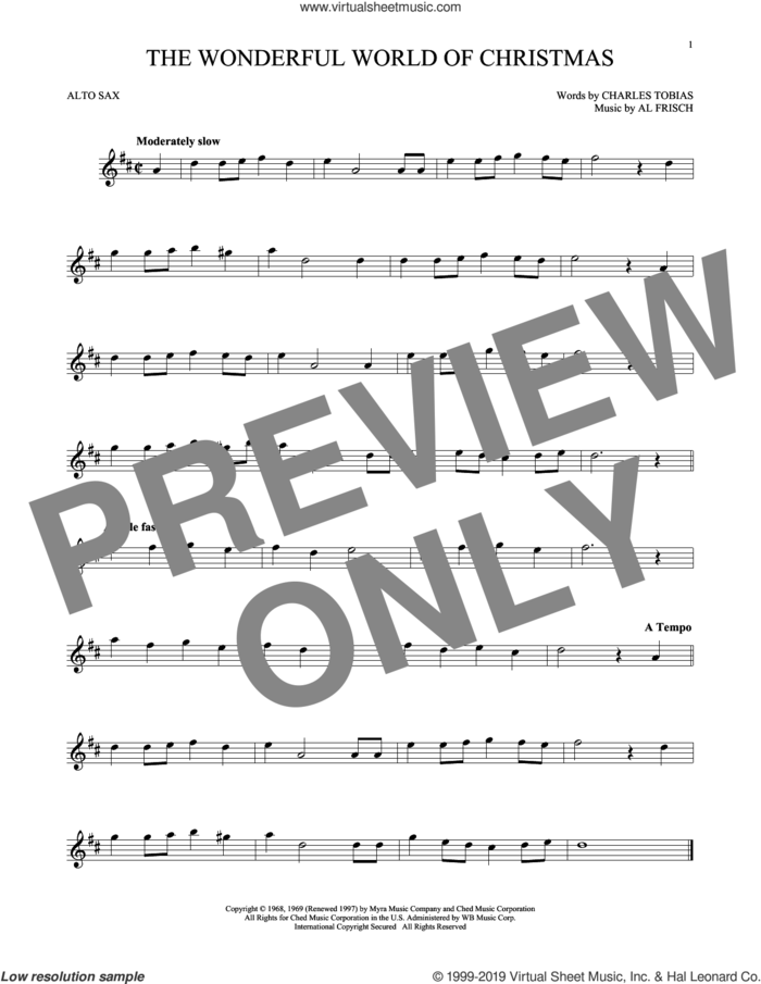 The Wonderful World Of Christmas sheet music for alto saxophone solo by Elvis Presley, Al Frisch and Charles Tobias, intermediate skill level