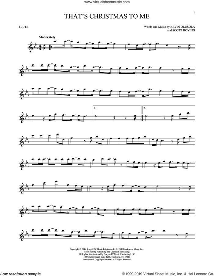 That's Christmas To Me sheet music for flute solo by Pentatonix, Kevin Olusola and Scott Hoying, intermediate skill level