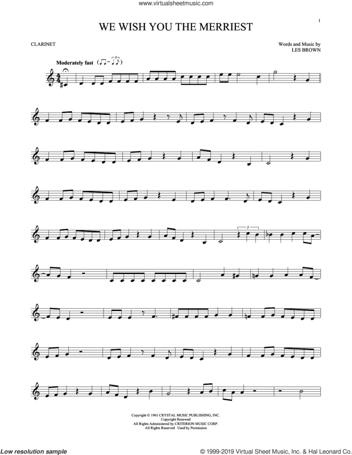 We Wish You The Merriest sheet music for clarinet solo by Frank Sinatra and Les Brown, intermediate skill level