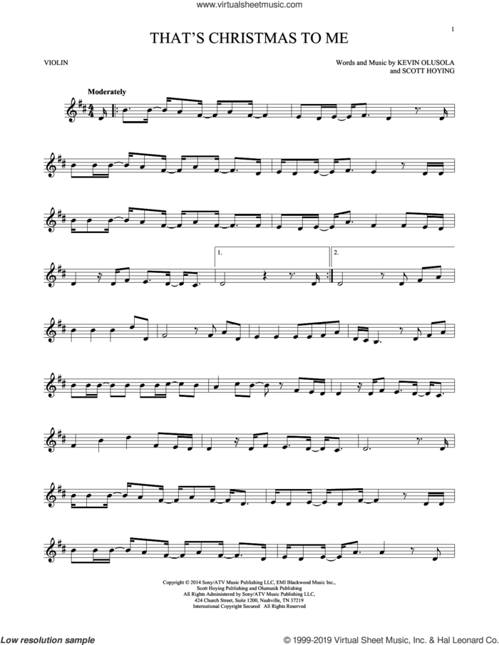That's Christmas To Me sheet music for violin solo by Pentatonix, Kevin Olusola and Scott Hoying, intermediate skill level