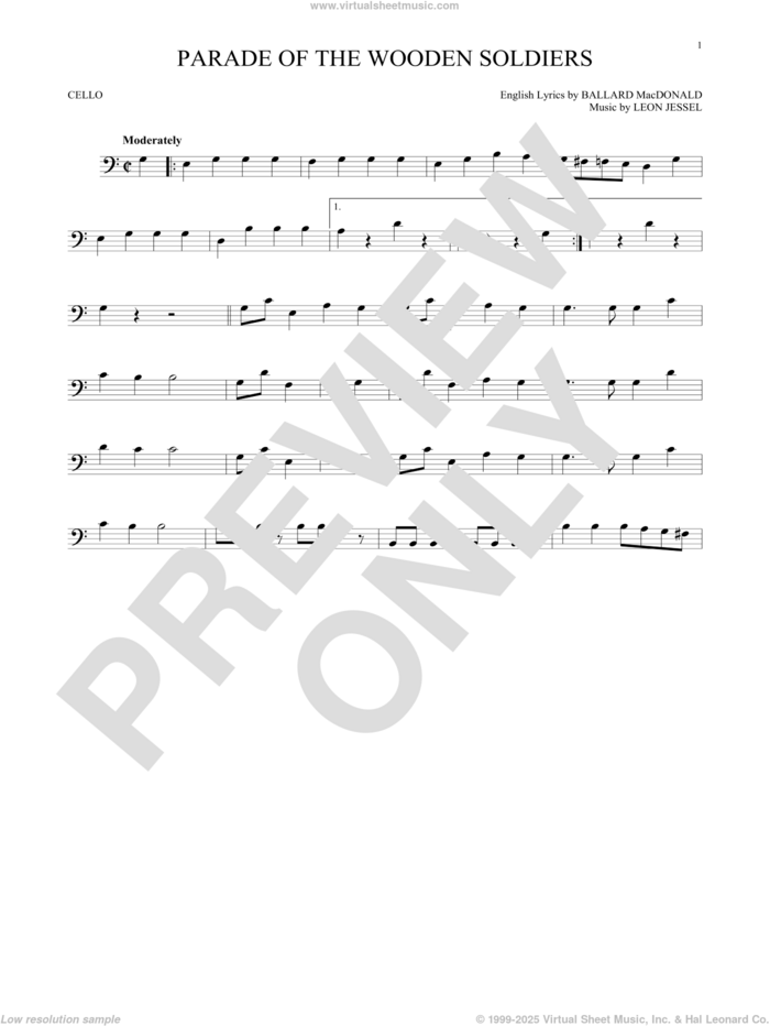 Parade Of The Wooden Soldiers sheet music for cello solo by Ballard MacDonald, Ballard MacDonald and Leon Jessel and Leon Jessel, intermediate skill level