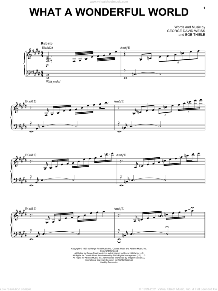 What A Wonderful World sheet music for voice, piano or guitar by Jon Batiste, Bob Thiele and George David Weiss, intermediate skill level