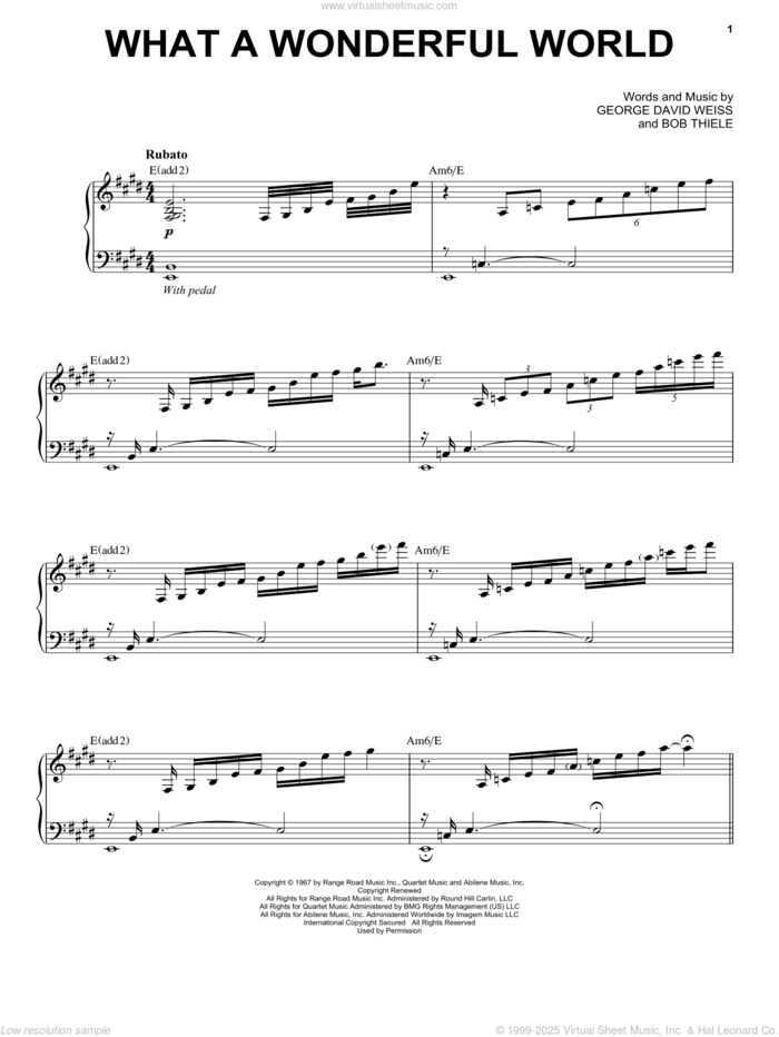 What A Wonderful World sheet music for voice, piano or guitar by Jon Batiste, Bob Thiele and George David Weiss, intermediate skill level