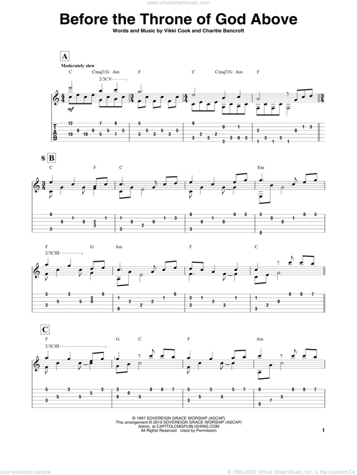 Before The Throne Of God Above sheet music for guitar solo by Shane & Shane, Charitie Bancroft and Vikki Cook, intermediate skill level