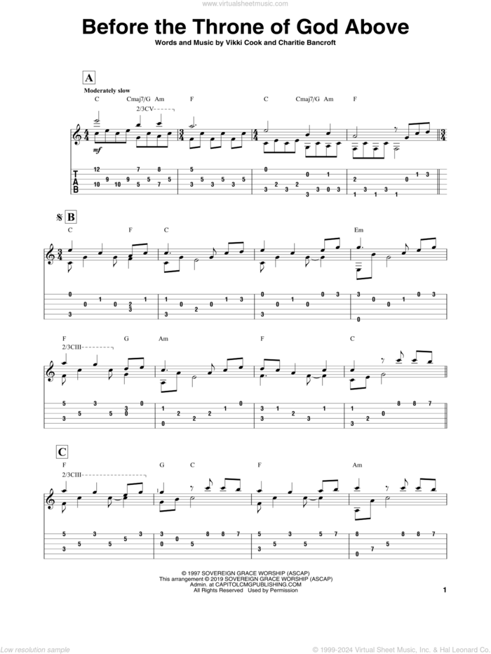 Before The Throne Of God Above sheet music for guitar solo by Shane & Shane, Charitie Bancroft and Vikki Cook, intermediate skill level