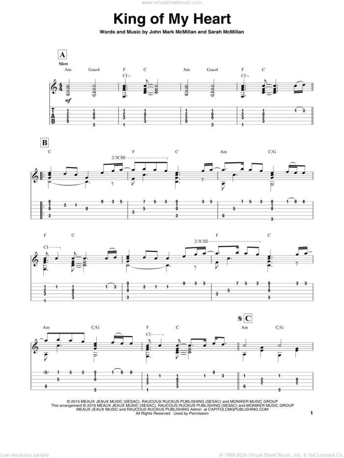 King Of My Heart sheet music for guitar solo by Bethel Music, John Mark McMillan and Sarah McMillan, intermediate skill level