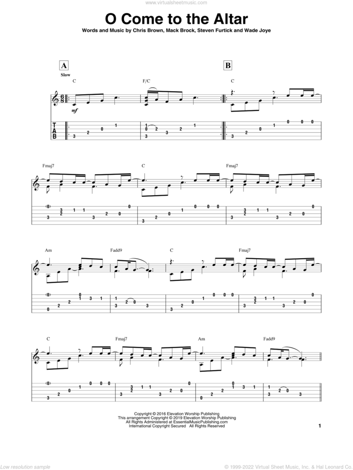 O Come To The Altar sheet music for guitar solo by Elevation Worship, Chris Brown, Mack Brock, Steven Furtick and Wade Joye, intermediate skill level