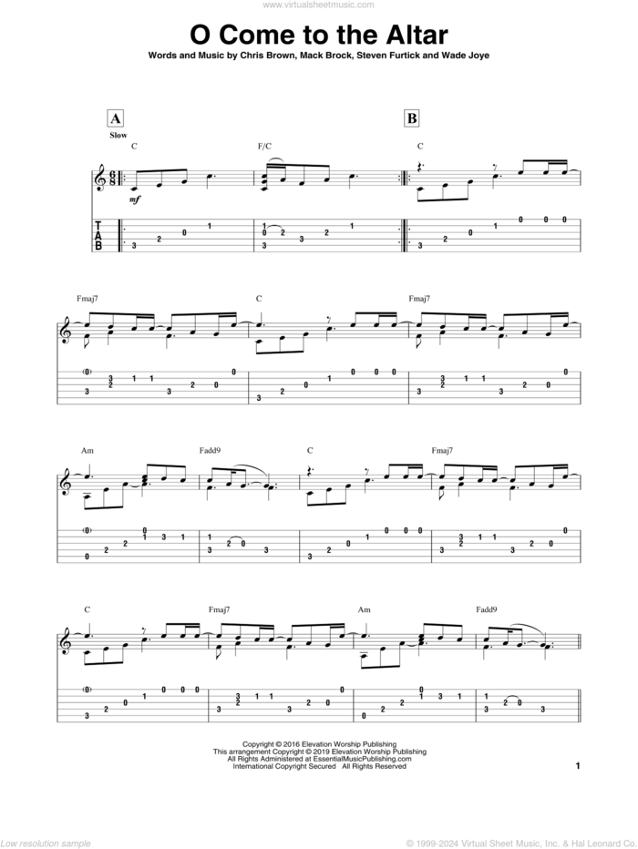 O Come To The Altar sheet music for guitar solo by Elevation Worship, Chris Brown, Mack Brock, Steven Furtick and Wade Joye, intermediate skill level