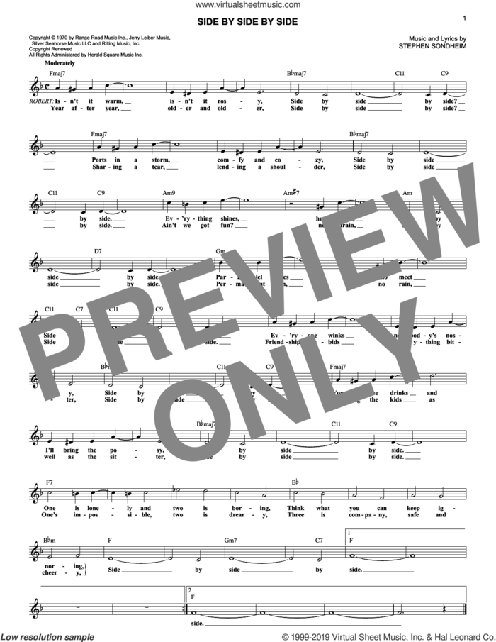 Side By Side By Side (from Company) sheet music for voice and other instruments (fake book) by Stephen Sondheim, intermediate skill level