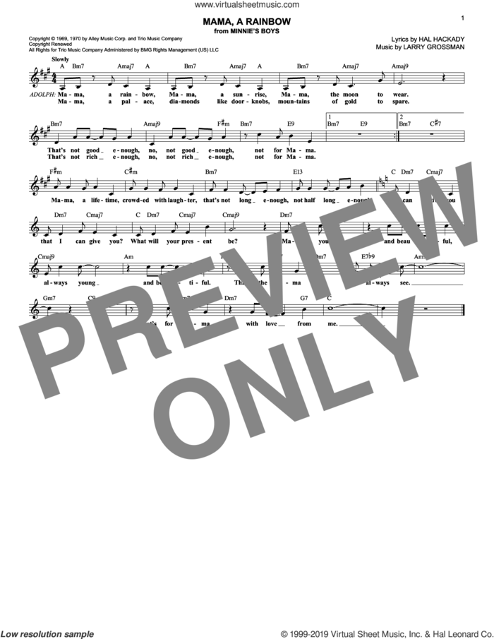 Mama, A Rainbow (from Minnie's Boys) sheet music for voice and other instruments (fake book) by Hal Clayton Hackady and Larry Grossman, intermediate skill level