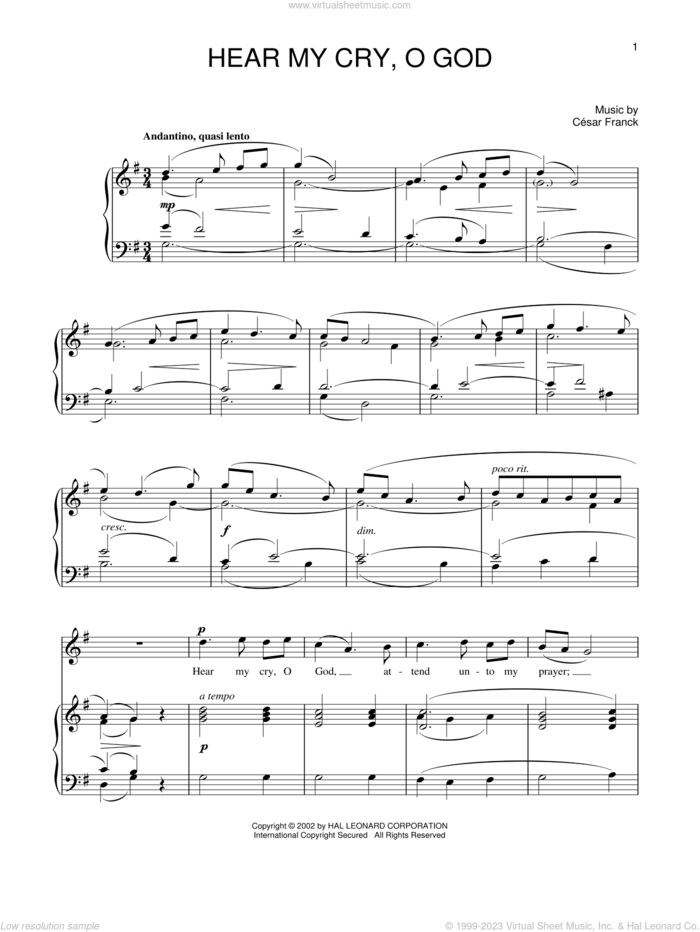 Hear My Cry, O God sheet music for voice and piano (High Voice) by Cesar Franck, classical score, intermediate skill level