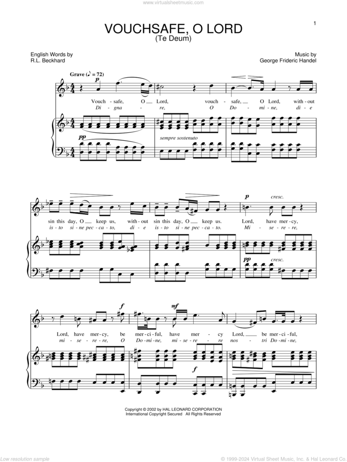 Te Deum (Vouchsafe, O Lord) sheet music for voice and piano (High Voice) by George Frideric Handel and Joan Frey Boytim, classical score, intermediate skill level