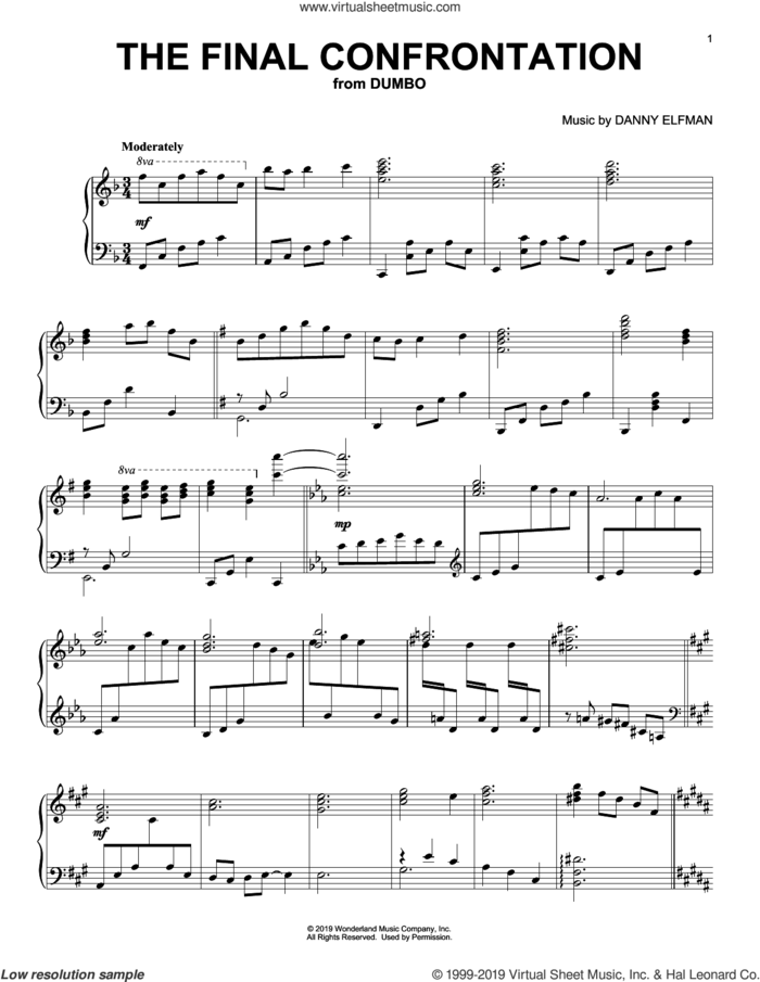 The Final Confrontation (from the Motion Picture Dumbo) sheet music for piano solo by Danny Elfman, intermediate skill level