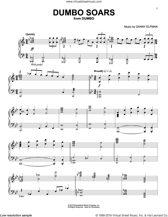 Dumbo Soars (from the Motion Picture Dumbo) sheet music for piano solo by Danny Elfman, intermediate skill level