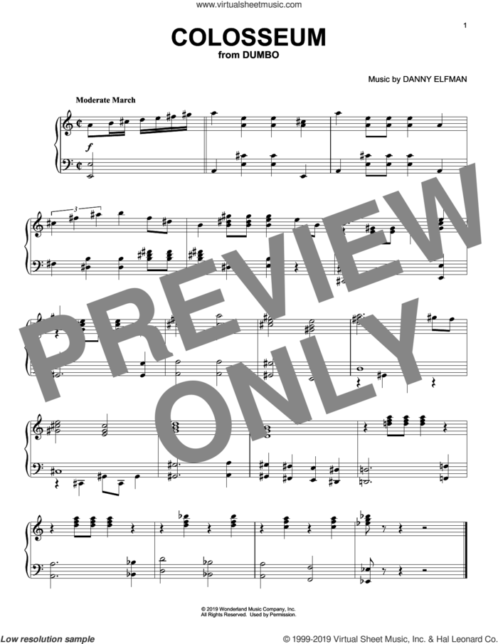Colosseum (from the Motion Picture Dumbo) sheet music for piano solo by Danny Elfman, intermediate skill level