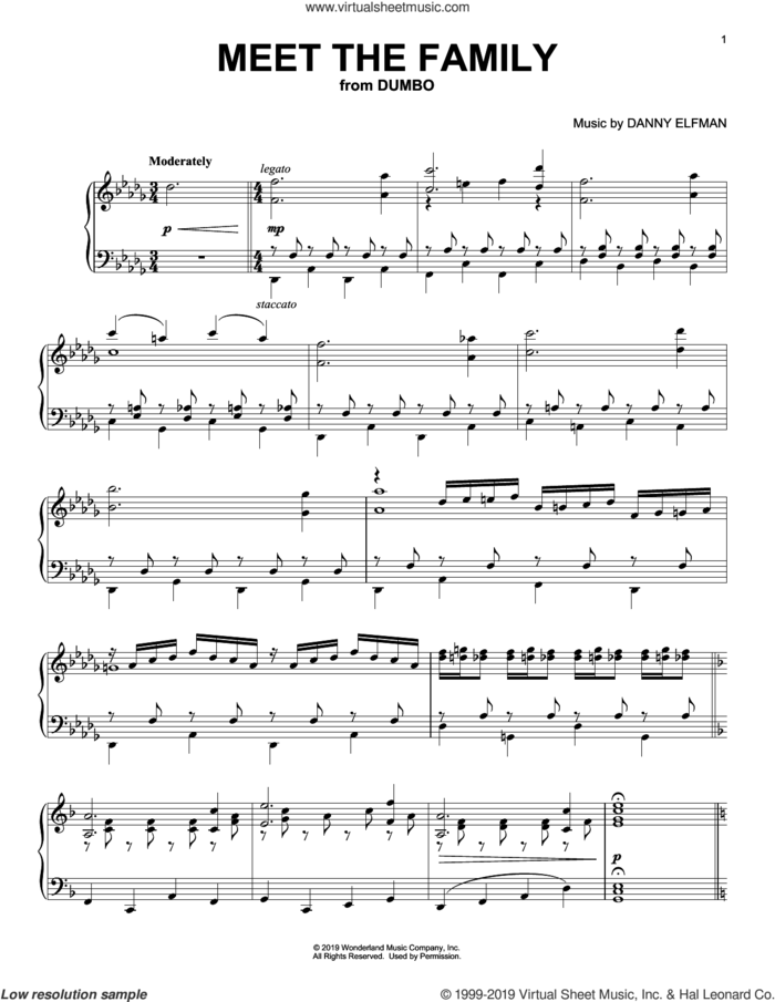 Meet The Family (from the Motion Picture Dumbo) sheet music for piano solo by Danny Elfman, intermediate skill level