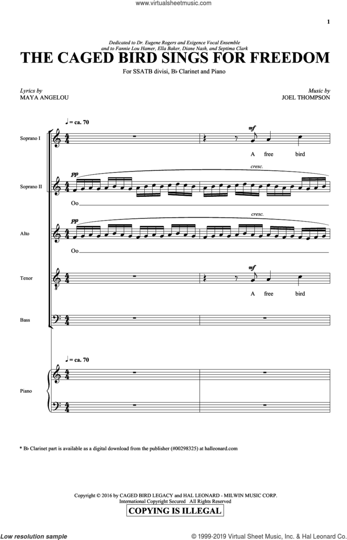 The Caged Bird Sings For Freedom sheet music for choir (SATB: soprano, alto, tenor, bass) by Joel Thompson and Maya Angelou, intermediate skill level