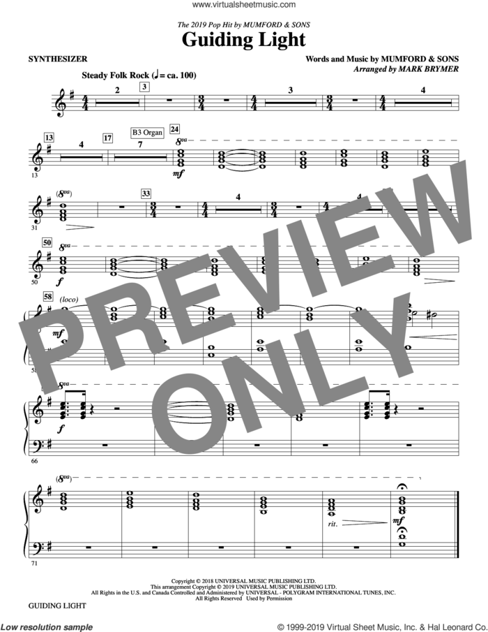Guiding Light (arr. Mark Brymer) (complete set of parts) sheet music for orchestra/band by Mark Brymer and Mumford & Sons, intermediate skill level