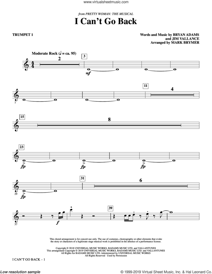 I Can't Go Back (from Pretty Woman: The Musical) (arr. Mark Brymer) (complete set of parts) sheet music for orchestra/band by Mark Brymer, Bryan Adams, Bryan Adams & Jim Vallance and Jim Vallance, intermediate skill level