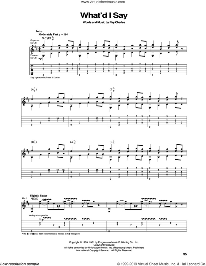 What'd I Say sheet music for guitar (tablature) by Ray Charles and Elvis Presley, intermediate skill level
