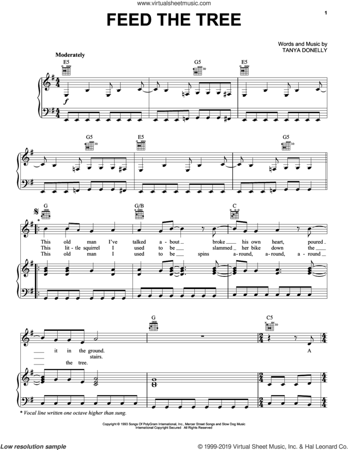 Feed The Tree sheet music for voice, piano or guitar by Belly and Tanya Donelly, intermediate skill level