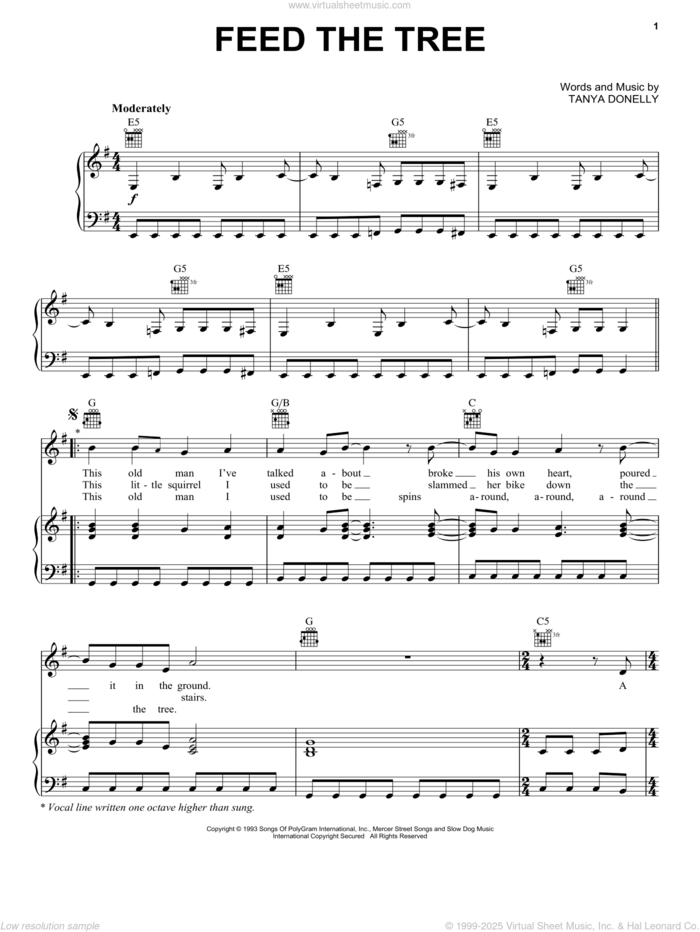 Feed The Tree sheet music for voice, piano or guitar by Belly and Tanya Donelly, intermediate skill level