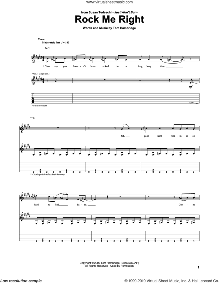Rock Me Right sheet music for guitar (tablature) , Susan Tedeschi and Tom Hambridge, intermediate skill level