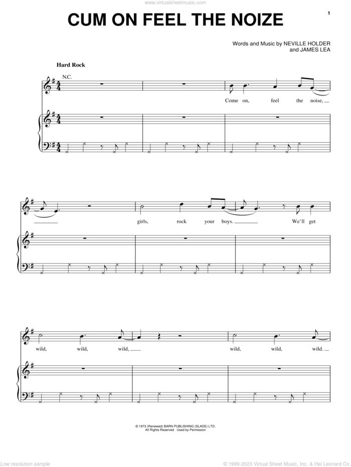 Cum On Feel The Noize sheet music for voice, piano or guitar by Quiet Riot, James Lea and Neville Holder, intermediate skill level