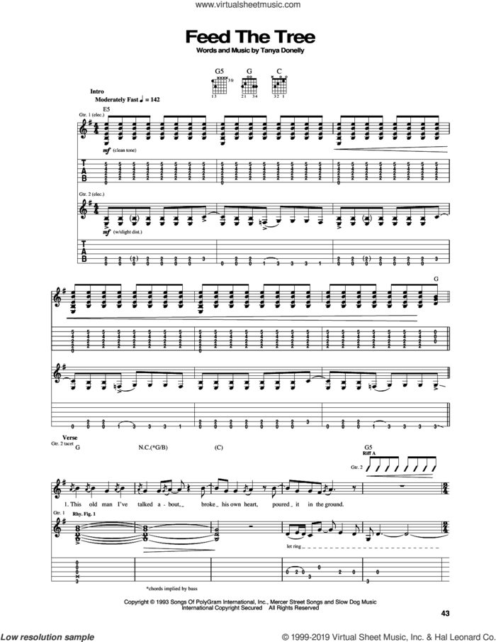 Feed The Tree sheet music for guitar (tablature) by Belly and Tanya Donelly, intermediate skill level