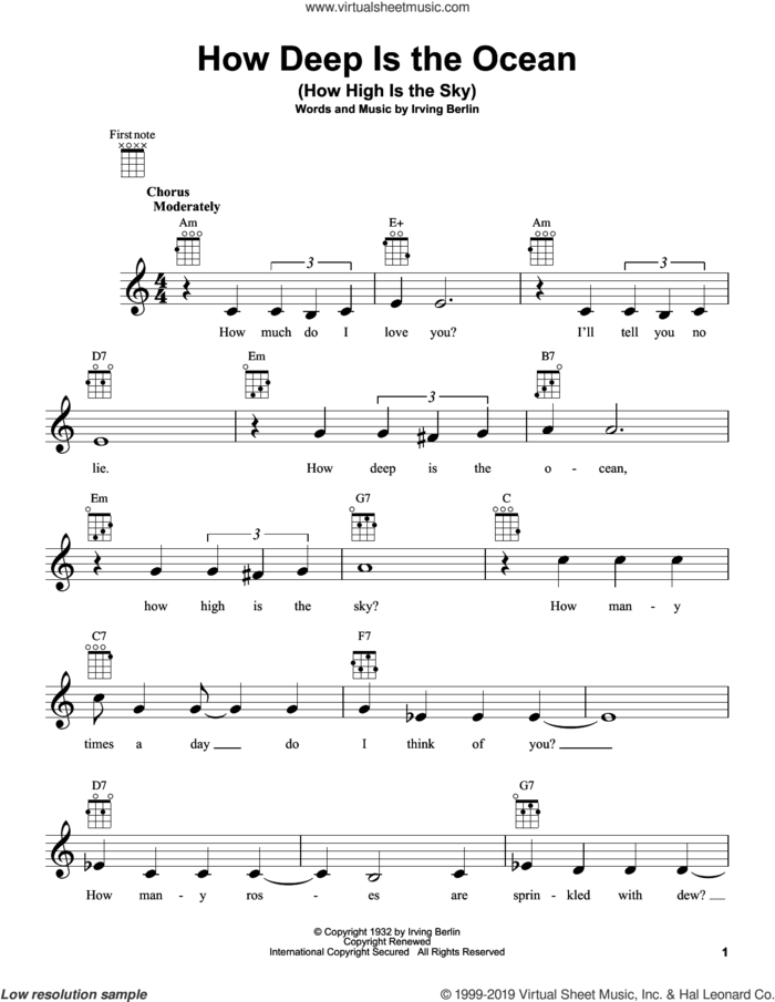 How Deep Is The Ocean (How High Is The Sky) sheet music for ukulele by Irving Berlin, intermediate skill level