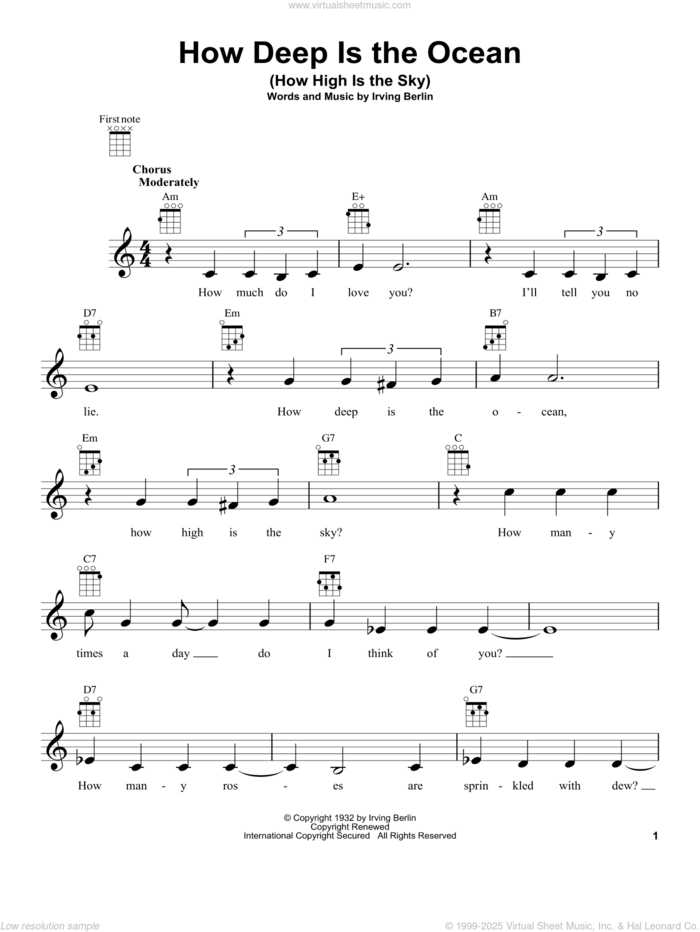 How Deep Is The Ocean (How High Is The Sky) sheet music for ukulele by Irving Berlin, intermediate skill level