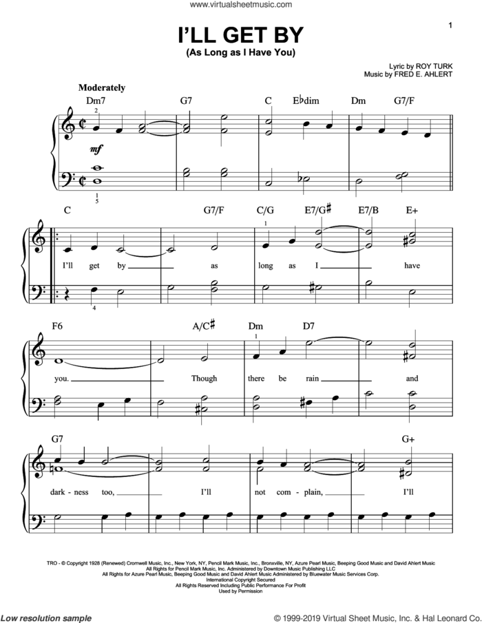 I'll Get By (As Long As I Have You) sheet music for piano solo by Fred Ahlert and Roy Turk, easy skill level