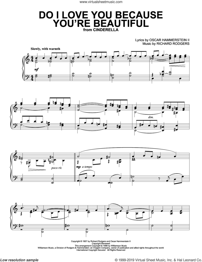 Do I Love You Because You're Beautiful? sheet music for piano solo by Rodgers & Hammerstein, Oscar II Hammerstein and Richard Rodgers, intermediate skill level