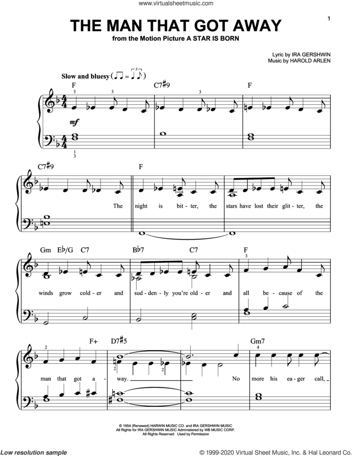 The Man That Got Away sheet music for piano solo by Harold Arlen and Ira Gershwin, easy skill level